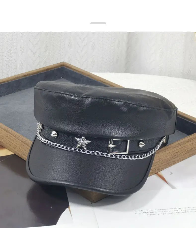 Women Punk Hat with Star Belt Buckle Flat Top — feature 21