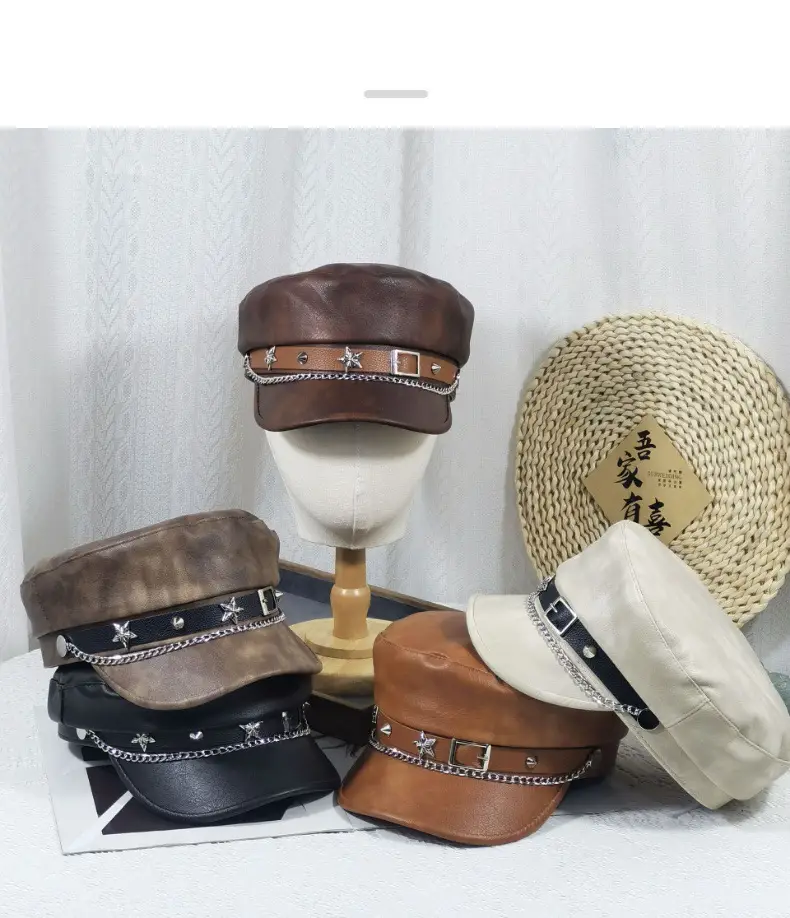 Women Punk Hat with Star Belt Buckle Flat Top — feature 24