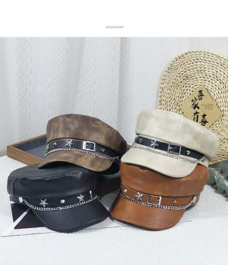 Women Punk Hat with Star Belt Buckle Flat Top — feature 6