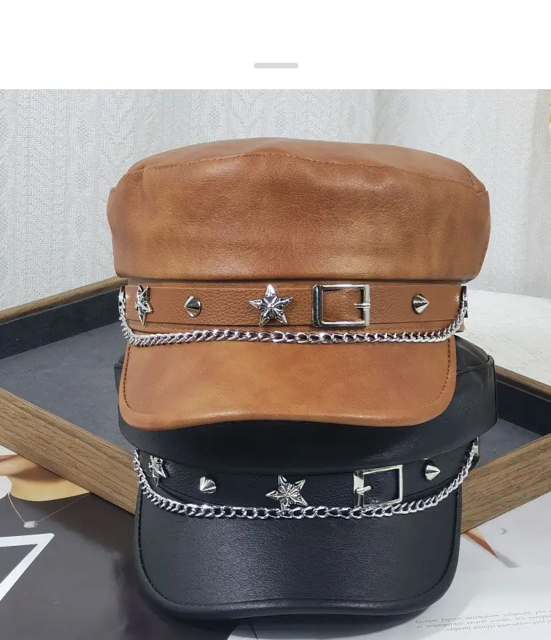 Women Punk Hat with Star Belt Buckle Flat Top — feature 7