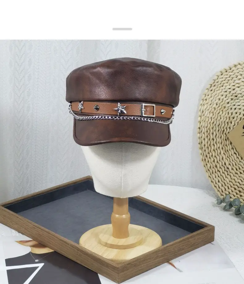 Women Punk Hat with Star Belt Buckle Flat Top — feature 8