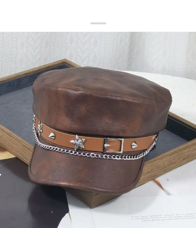 Women Punk Hat with Star Belt Buckle Flat Top — feature 9