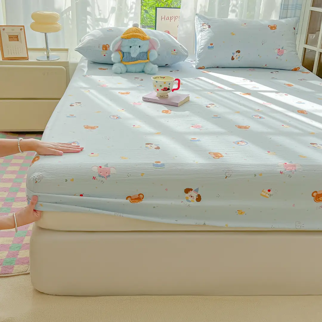Double-Layer Gauze Fitted Sheet Cover, Single Piece Wrinkled Gauze Student Dormitory Fitted Sheet, Dust-Proof Bed Sheet, Bed Cover, Bedding