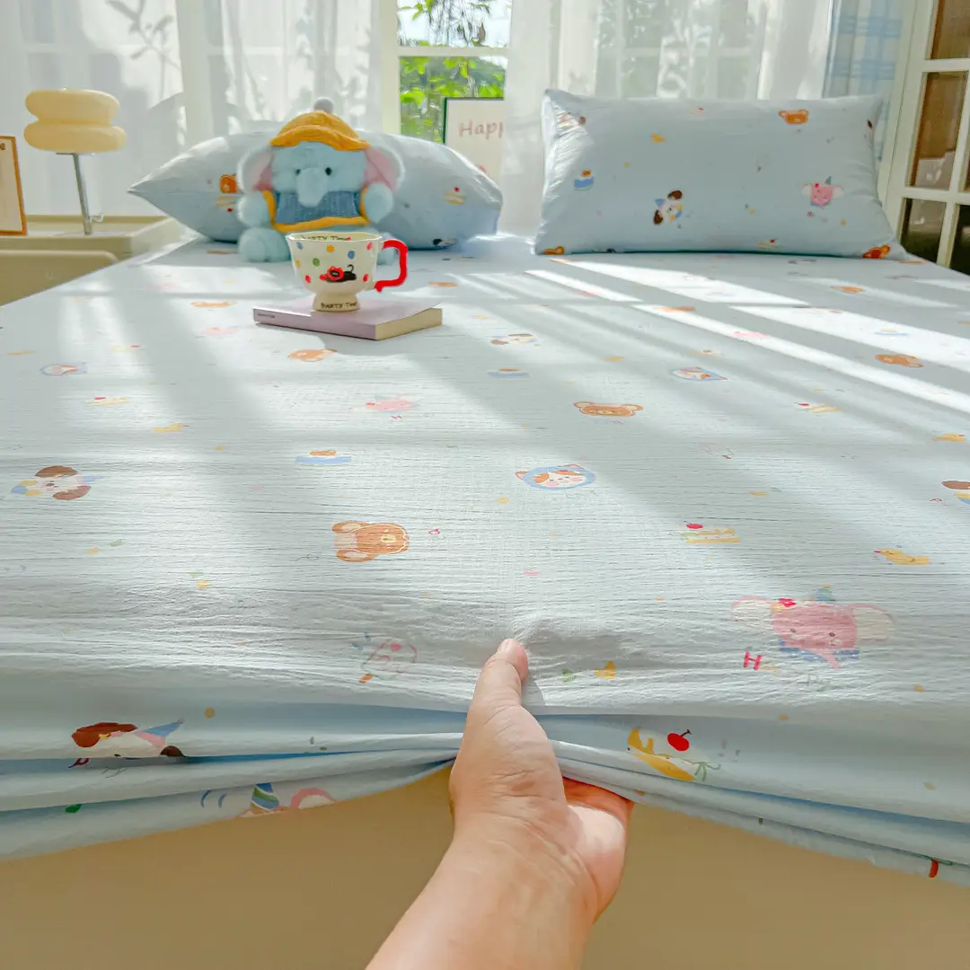 Double-Layer Gauze Fitted Sheet Cover, Single Piece Wrinkled Gauze Student Dormitory Fitted Sheet, Dust-Proof Bed Sheet, Bed Cover, Bedding
