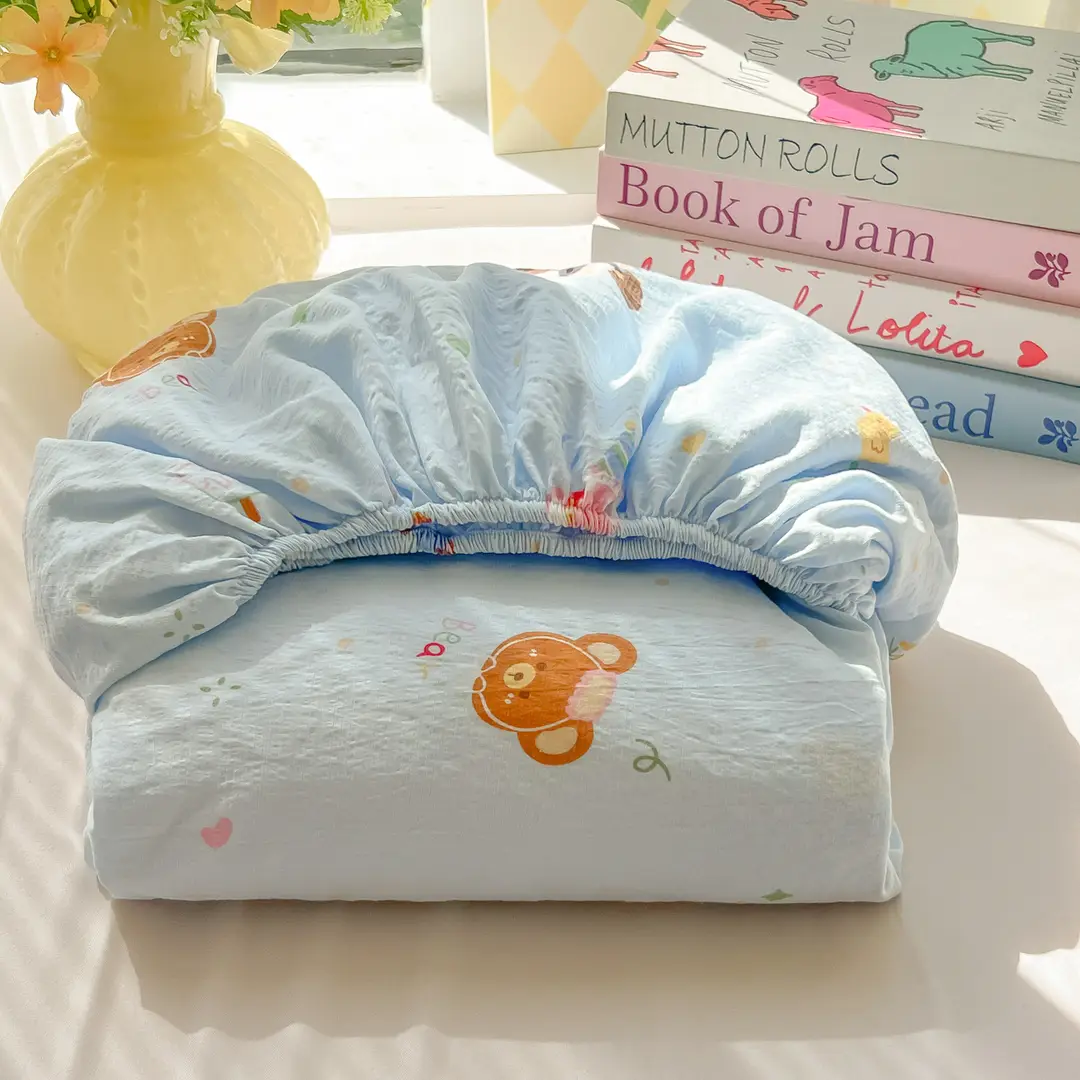 Double-Layer Gauze Fitted Sheet Cover, Single Piece Wrinkled Gauze Student Dormitory Fitted Sheet, Dust-Proof Bed Sheet, Bed Cover, Bedding