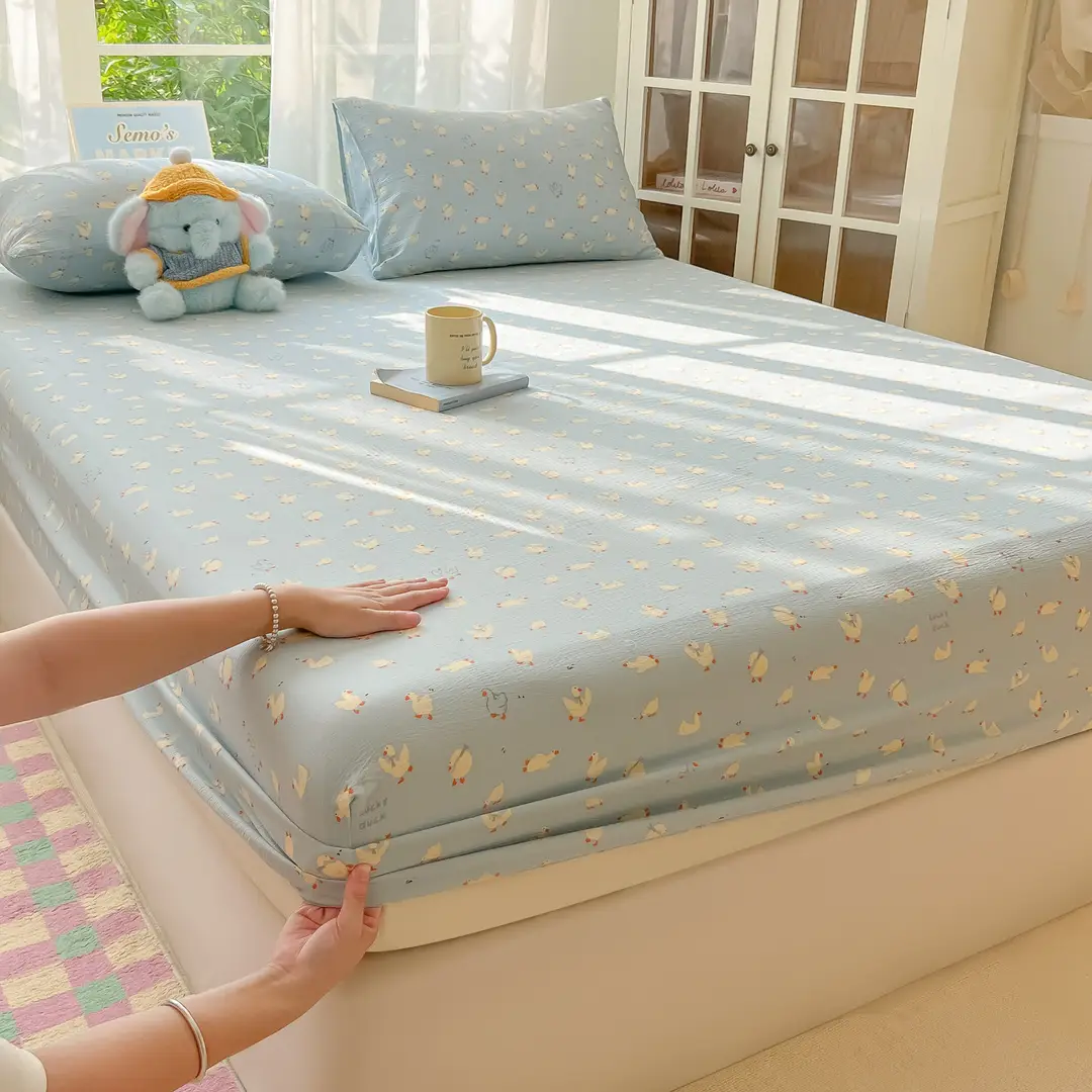 Double-Layer Gauze Fitted Sheet Cover, Single Piece Wrinkled Gauze Student Dormitory Fitted Sheet, Dust-Proof Bed Sheet, Bed Cover, Bedding