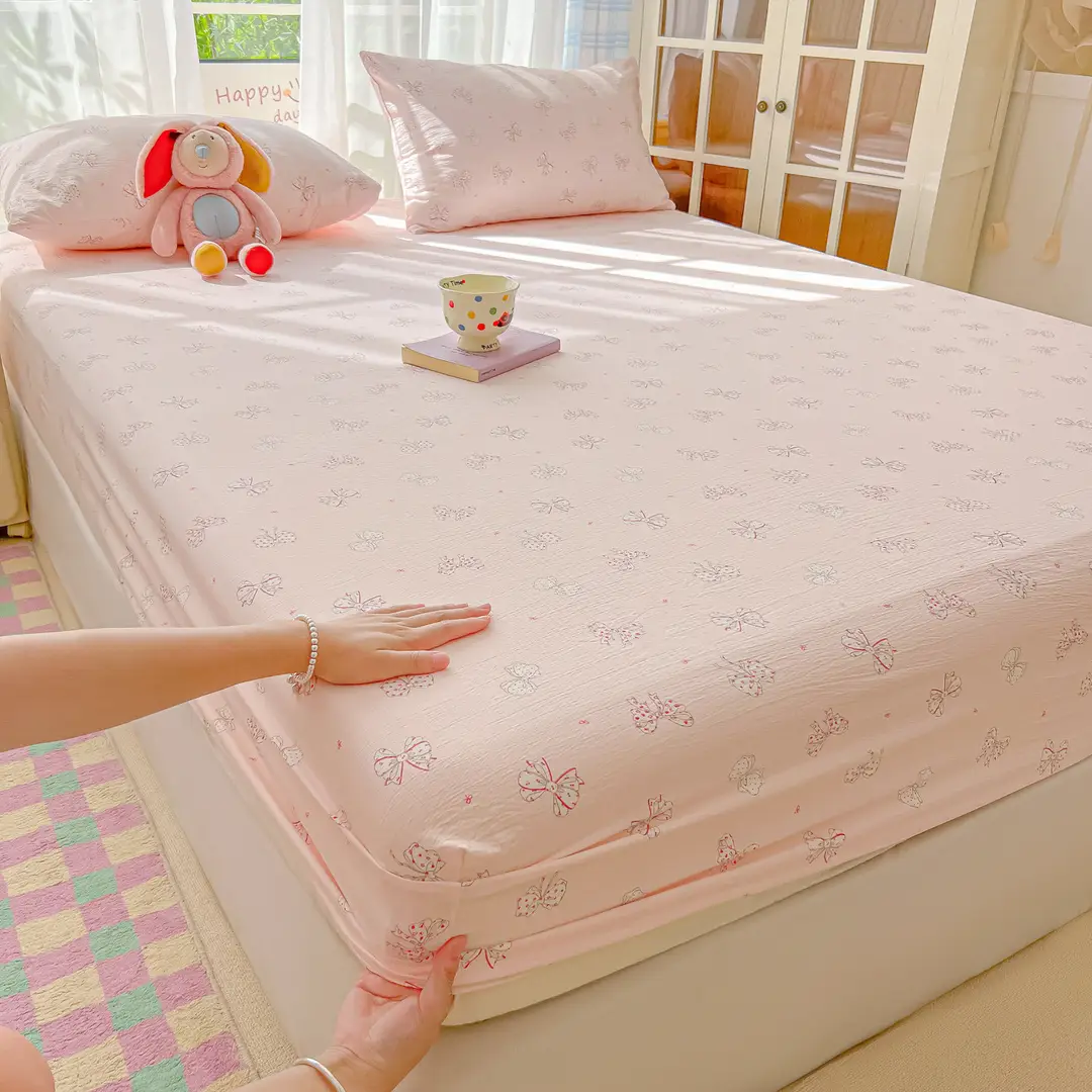 Double-Layer Gauze Fitted Sheet Cover, Single Piece Wrinkled Gauze Student Dormitory Fitted Sheet, Dust-Proof Bed Sheet, Bed Cover, Bedding