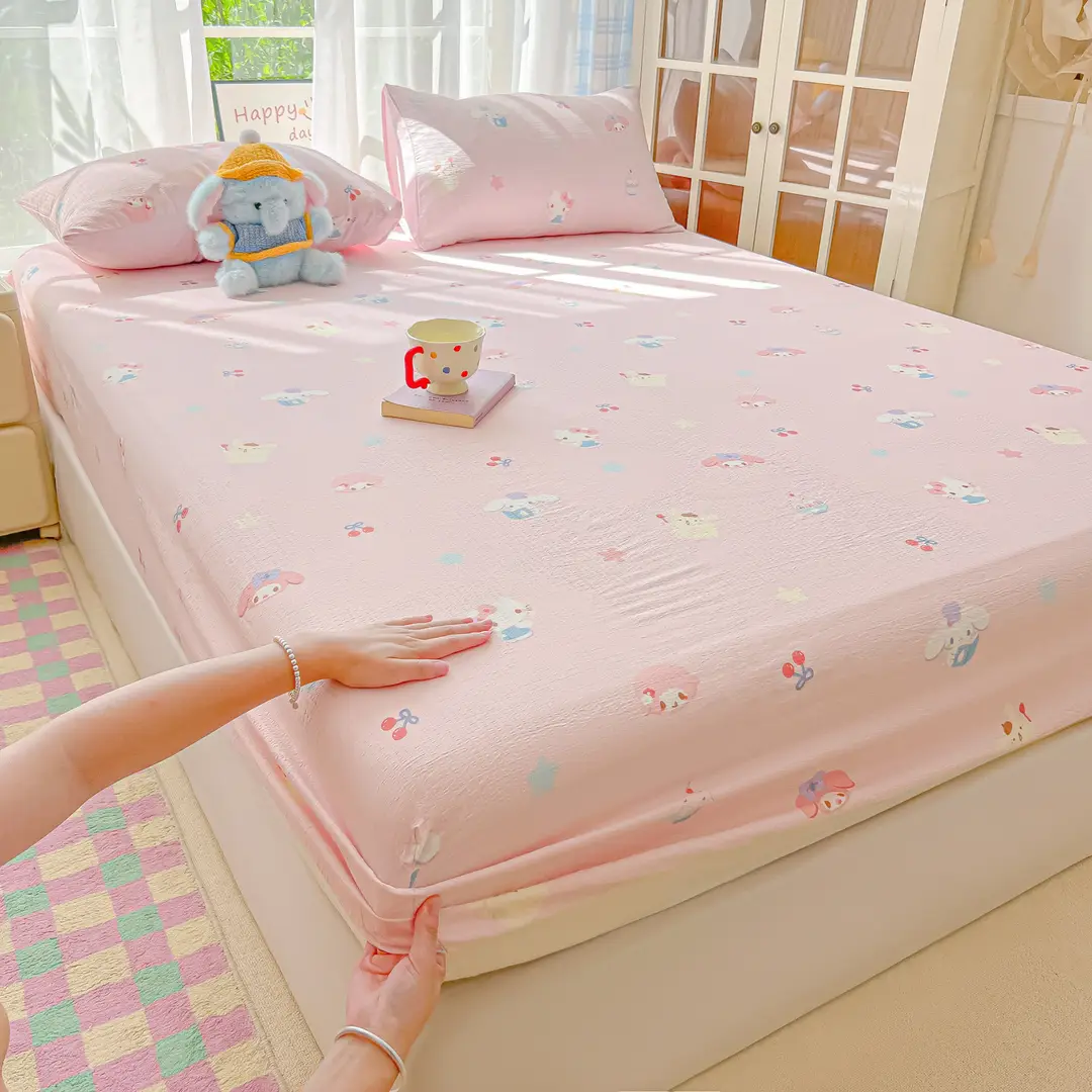 Double-Layer Gauze Fitted Sheet Cover, Single Piece Wrinkled Gauze Student Dormitory Fitted Sheet, Dust-Proof Bed Sheet, Bed Cover, Bedding