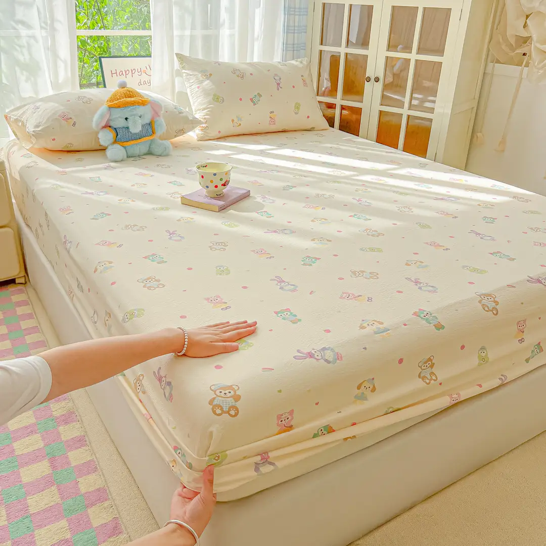 Double-Layer Gauze Fitted Sheet Cover, Single Piece Wrinkled Gauze Student Dormitory Fitted Sheet, Dust-Proof Bed Sheet, Bed Cover, Bedding