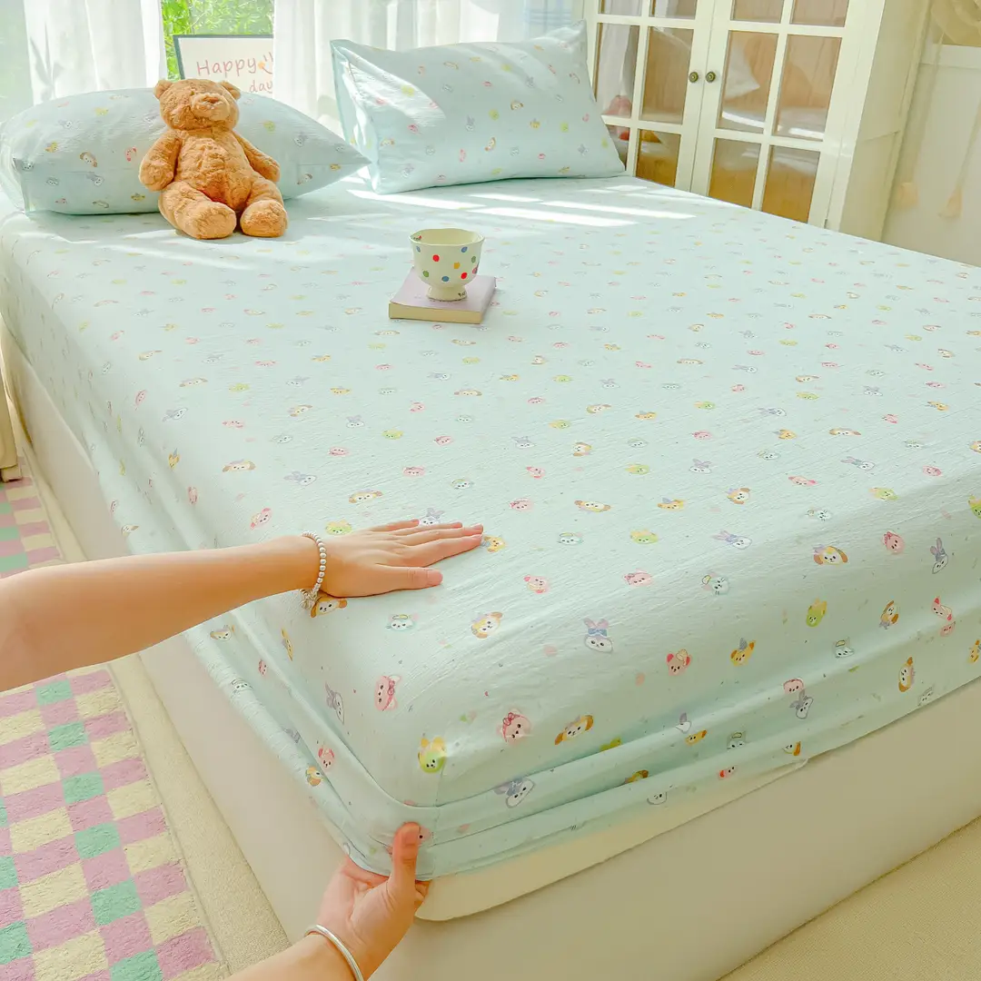 Double-Layer Gauze Fitted Sheet Cover, Single Piece Wrinkled Gauze Student Dormitory Fitted Sheet, Dust-Proof Bed Sheet, Bed Cover, Bedding