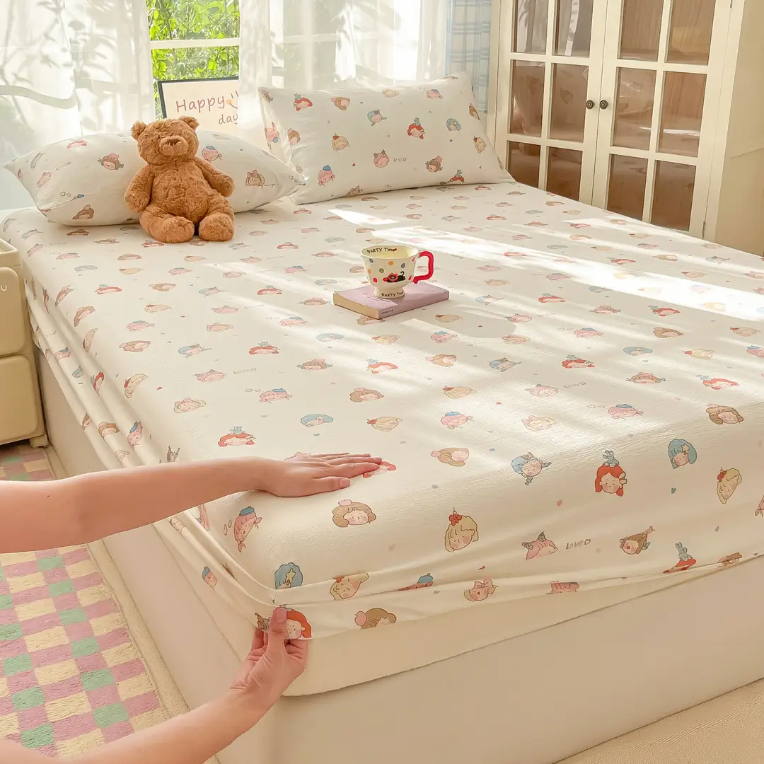 Double-Layer Gauze Fitted Sheet Cover, Single Piece Wrinkled Gauze Student Dormitory Fitted Sheet, Dust-Proof Bed Sheet, Bed Cover, Bedding