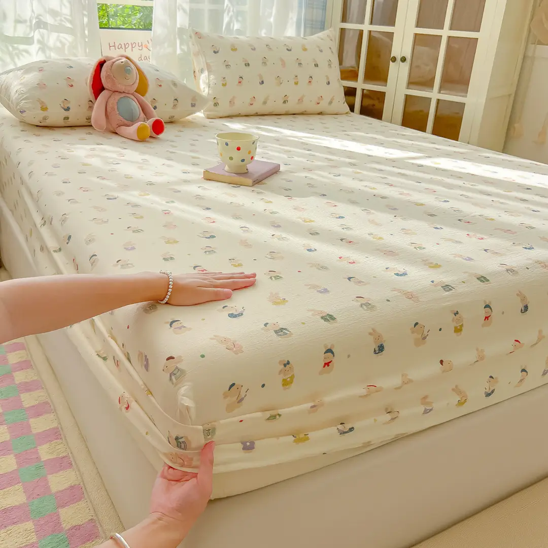 Double-Layer Gauze Fitted Sheet Cover, Single Piece Wrinkled Gauze Student Dormitory Fitted Sheet, Dust-Proof Bed Sheet, Bed Cover, Bedding
