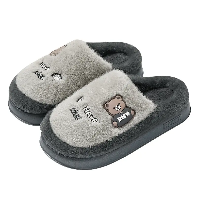 Home Cotton Slippers for Women, Winter Couple's Large Size Cute Plush Slippers, Thick-Soled Men's Home Plush Slippers - Image 16