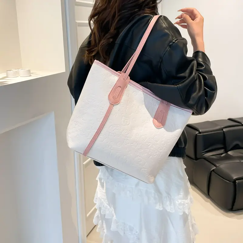 Women's Pink Embroidered Tote Bag with Handles - Image 7