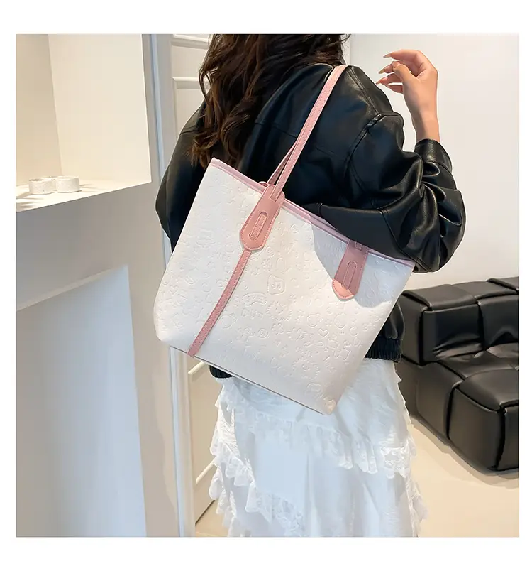 Women's Pink Embroidered Tote Bag with Handles — feature 14