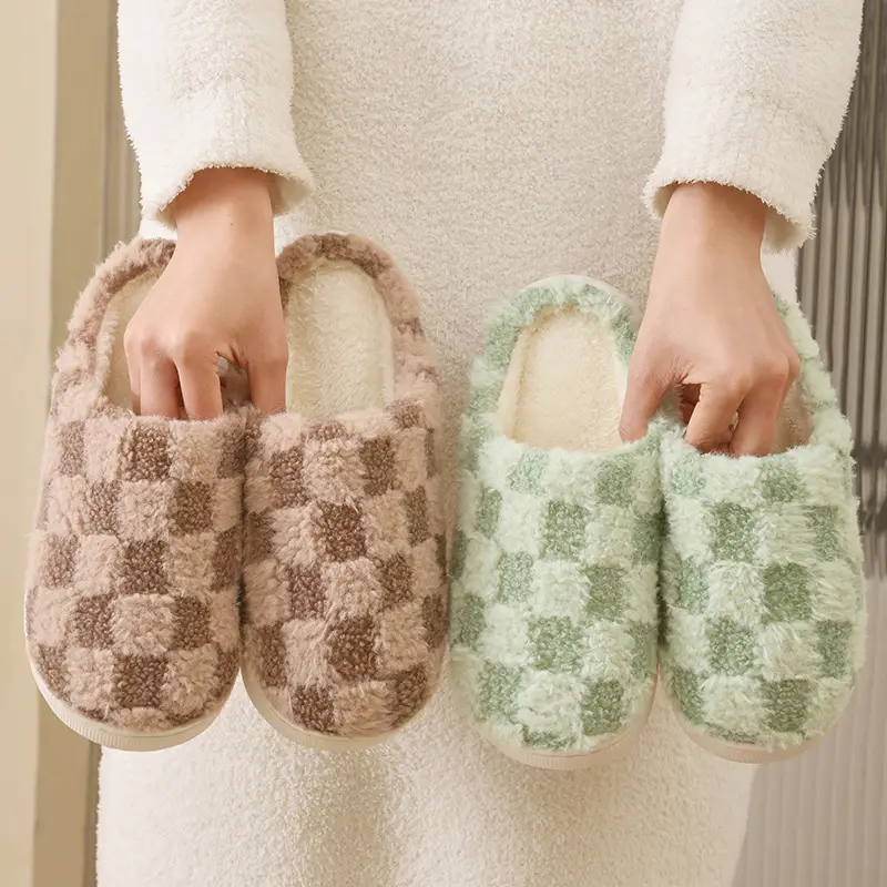 Plush Warm Maternity Slippers Brown Winter Women's - Image 42
