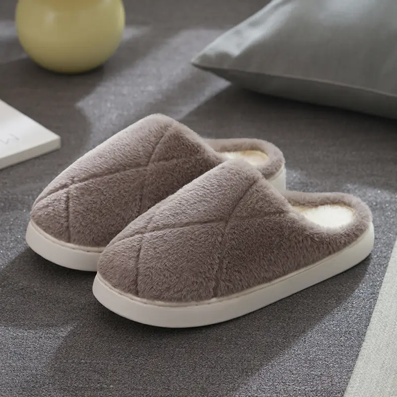 Winter Warm Cotton Indoor Slippers Brown