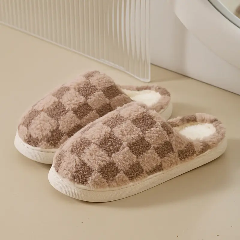 Winter Warm Cotton Indoor Slippers Brown