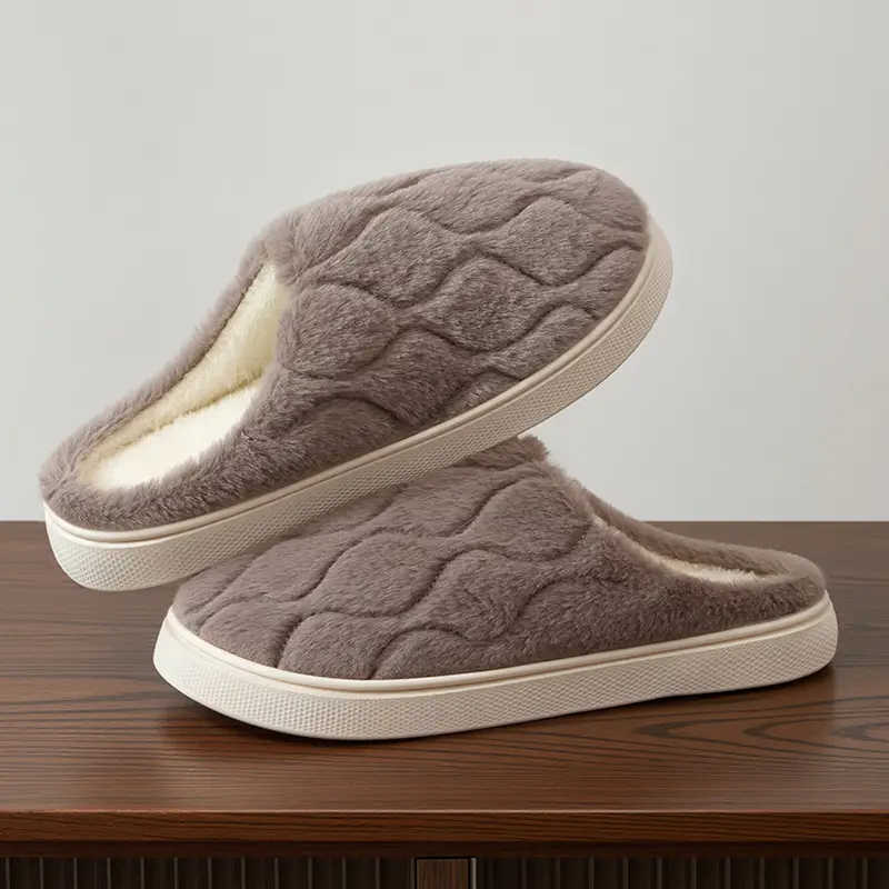 Winter Warm Cotton Indoor Slippers Brown