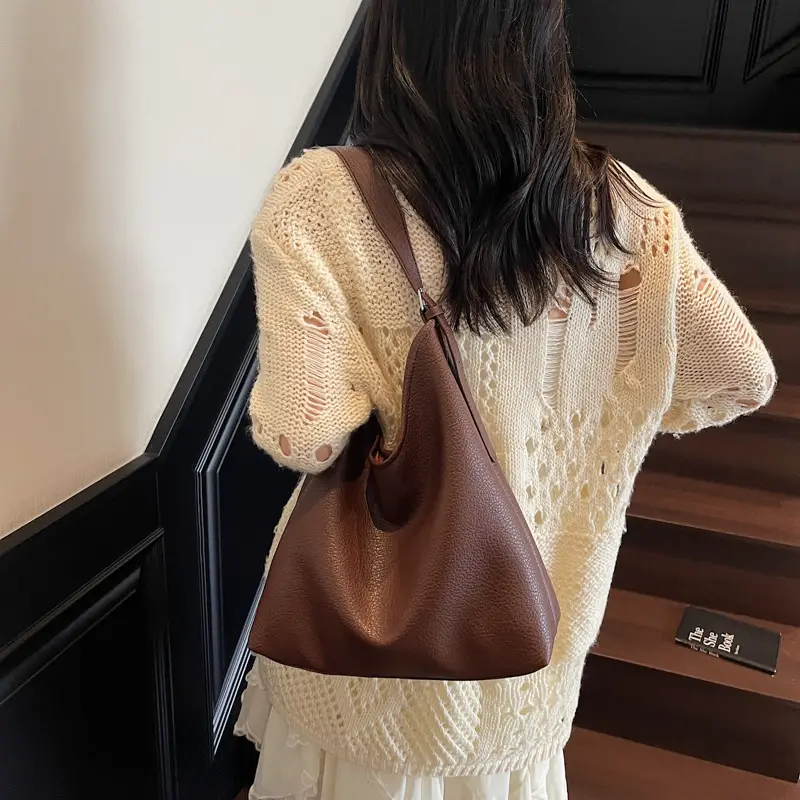 Women's Brown Leather Bucket Bag 2025 New Arrival - Image 10