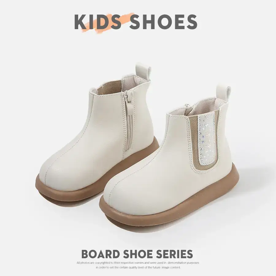 Kids Korean Style Boots White Leather Short Ankle