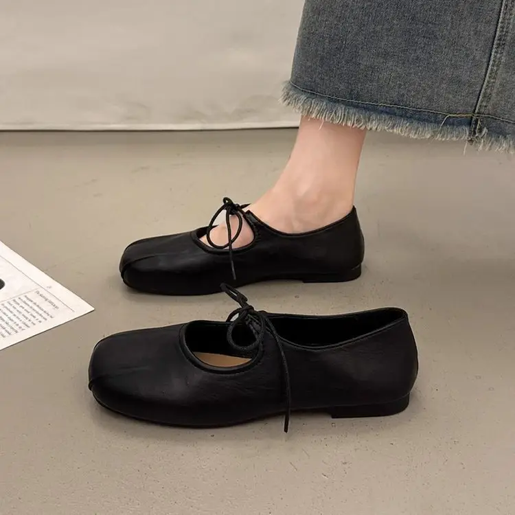 Lace-Up Mary Jane Shoes for Women 2025 Autum New Round-Toe Flat Ballet Shoes Shallow Mouth Flats Trendy - Image 6