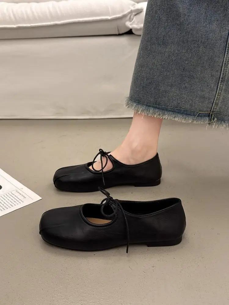 Lace-Up Mary Jane Shoes for Women 2025 Autum New Round-Toe Flat Ballet Shoes Shallow Mouth Flats Trendy — feature 10