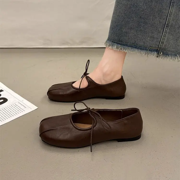 Lace-Up Mary Jane Shoes for Women 2025 Autum New Round-Toe Flat Ballet Shoes Shallow Mouth Flats Trendy — feature 11