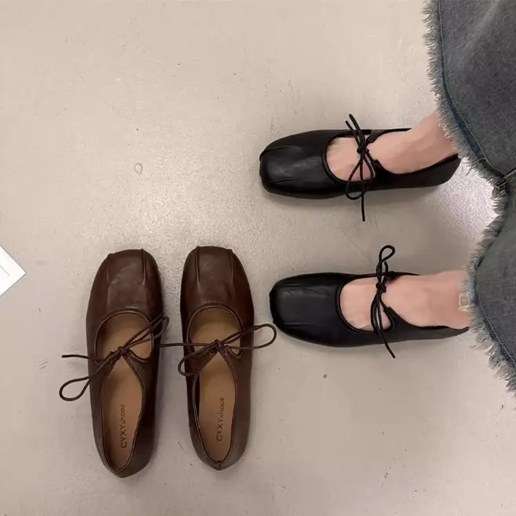 Lace-Up Mary Jane Shoes for Women 2025 Autum New Round-Toe Flat Ballet Shoes Shallow Mouth Flats Trendy — feature 12