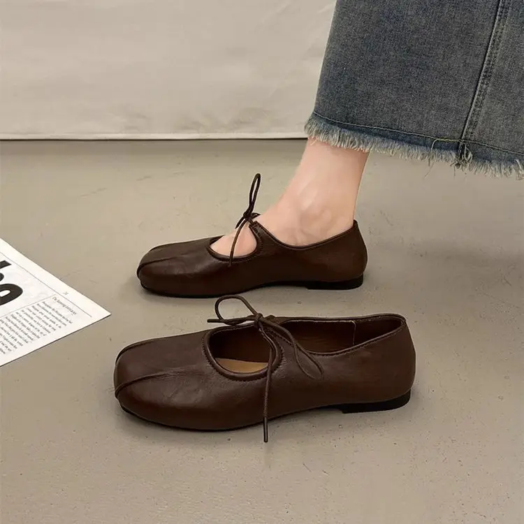 Lace-Up Mary Jane Shoes for Women 2025 Autum New Round-Toe Flat Ballet Shoes Shallow Mouth Flats Trendy — feature 2