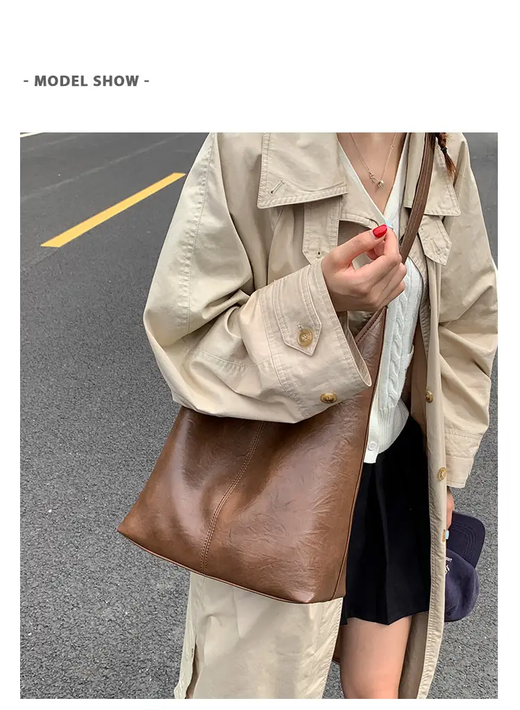 Korean Style Brown Leather Tote Bag Large Capacity — feature 8