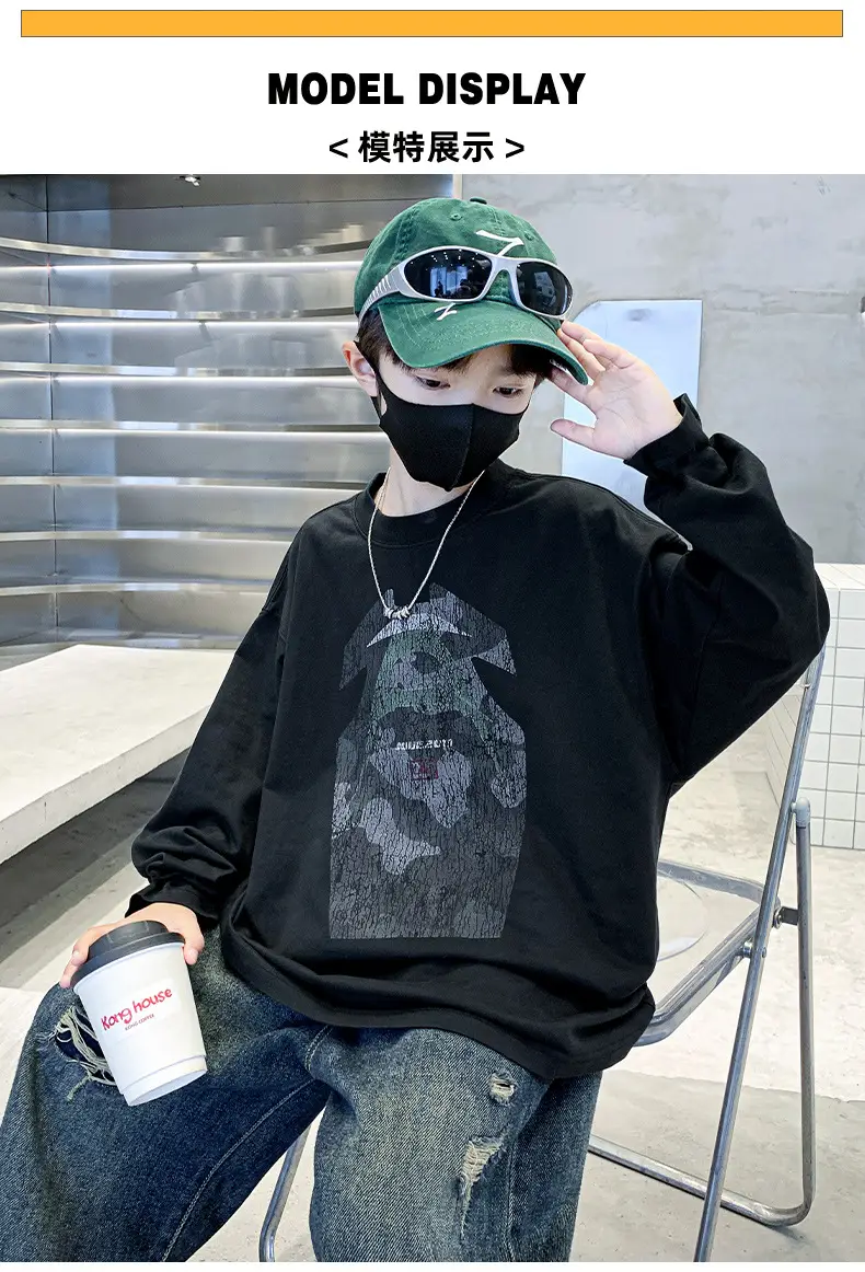 Boys Long Sleeve T-Shirt Black Graphic Print 2025 — feature 12