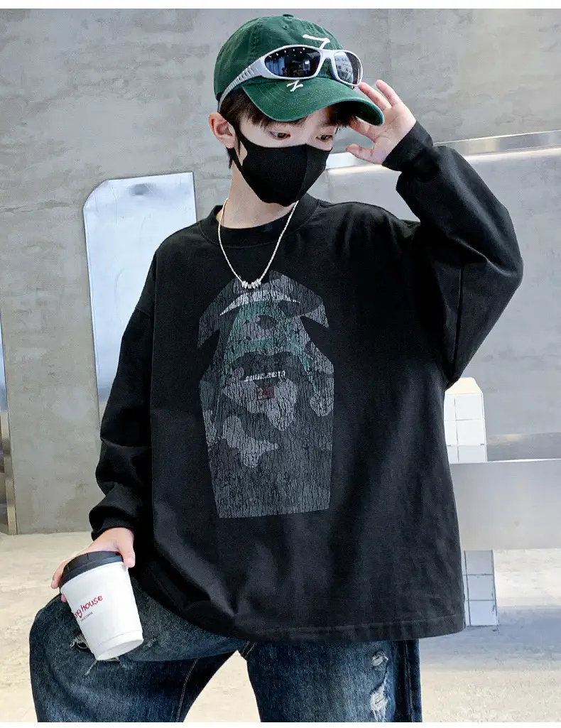 Boys Long Sleeve T-Shirt Black Graphic Print 2025 — feature 13
