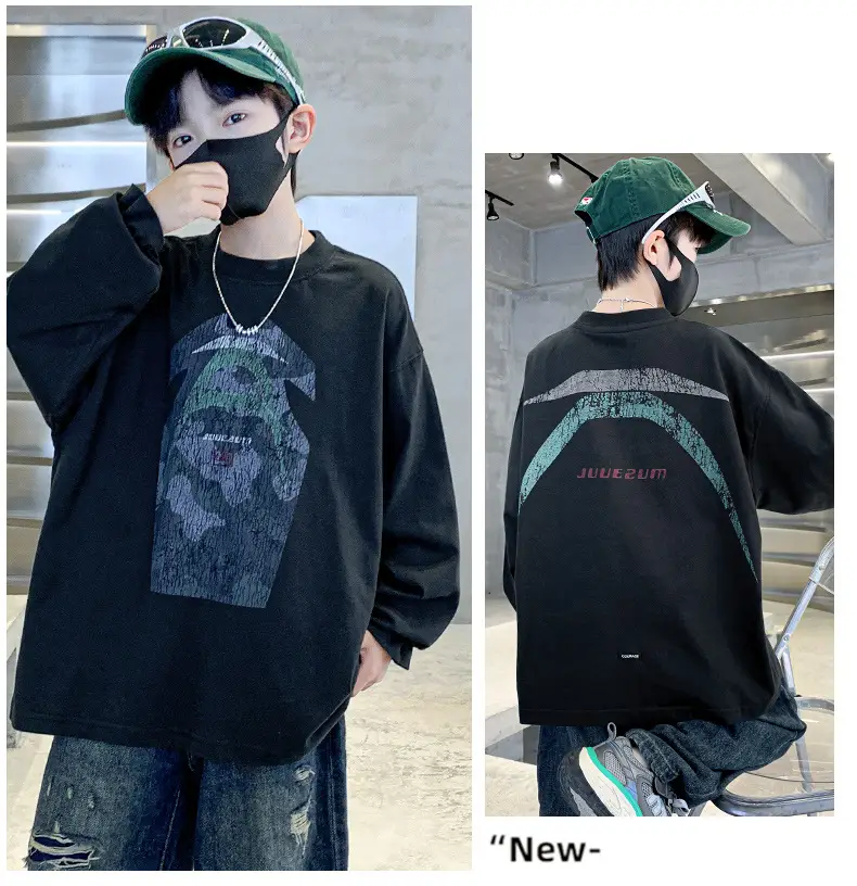 Boys Long Sleeve T-Shirt Black Graphic Print 2025 — feature 14