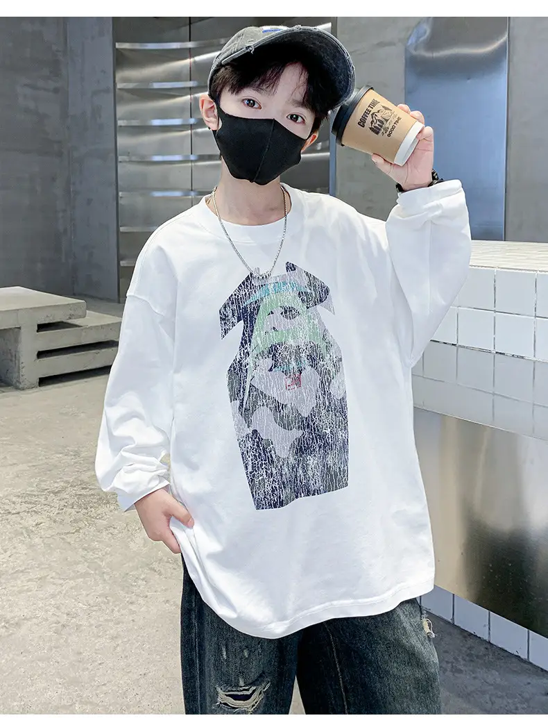 Boys Long Sleeve T-Shirt Black Graphic Print 2025 — feature 16