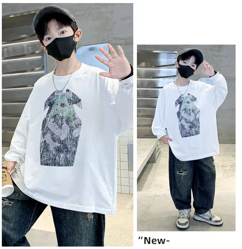 Boys Long Sleeve T-Shirt Black Graphic Print 2025 — feature 17