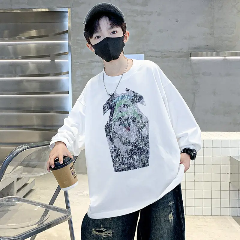 Boys Long Sleeve T-Shirt Black Graphic Print 2025 - Image 3