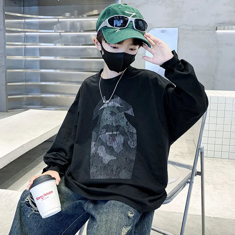 Boys Long Sleeve T-Shirt Black Graphic Print 2025 - Image 4