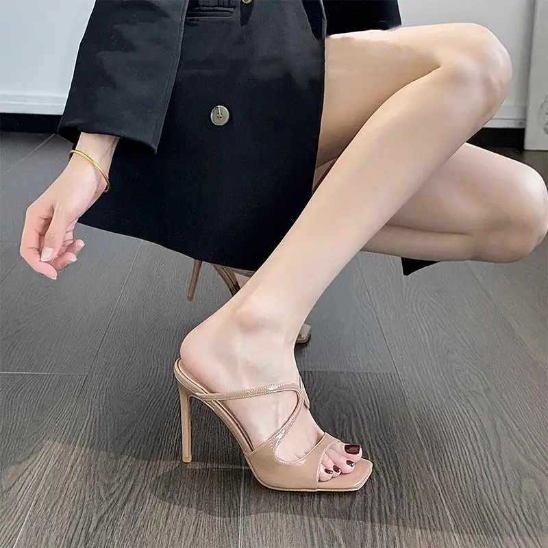 High-Appearance Value, Comfortable Cross-Strap Square-Toe Stiletto Sandals for Women, 2026 Summer New Nude Color Sexy Slippers - Image 7