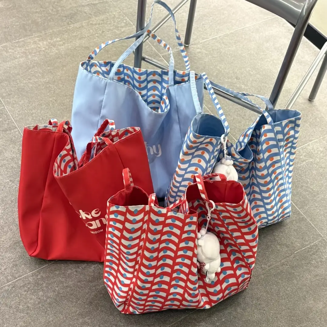 Korean Style Red White Striped Shoulder Tote Bag for Women - Image 5