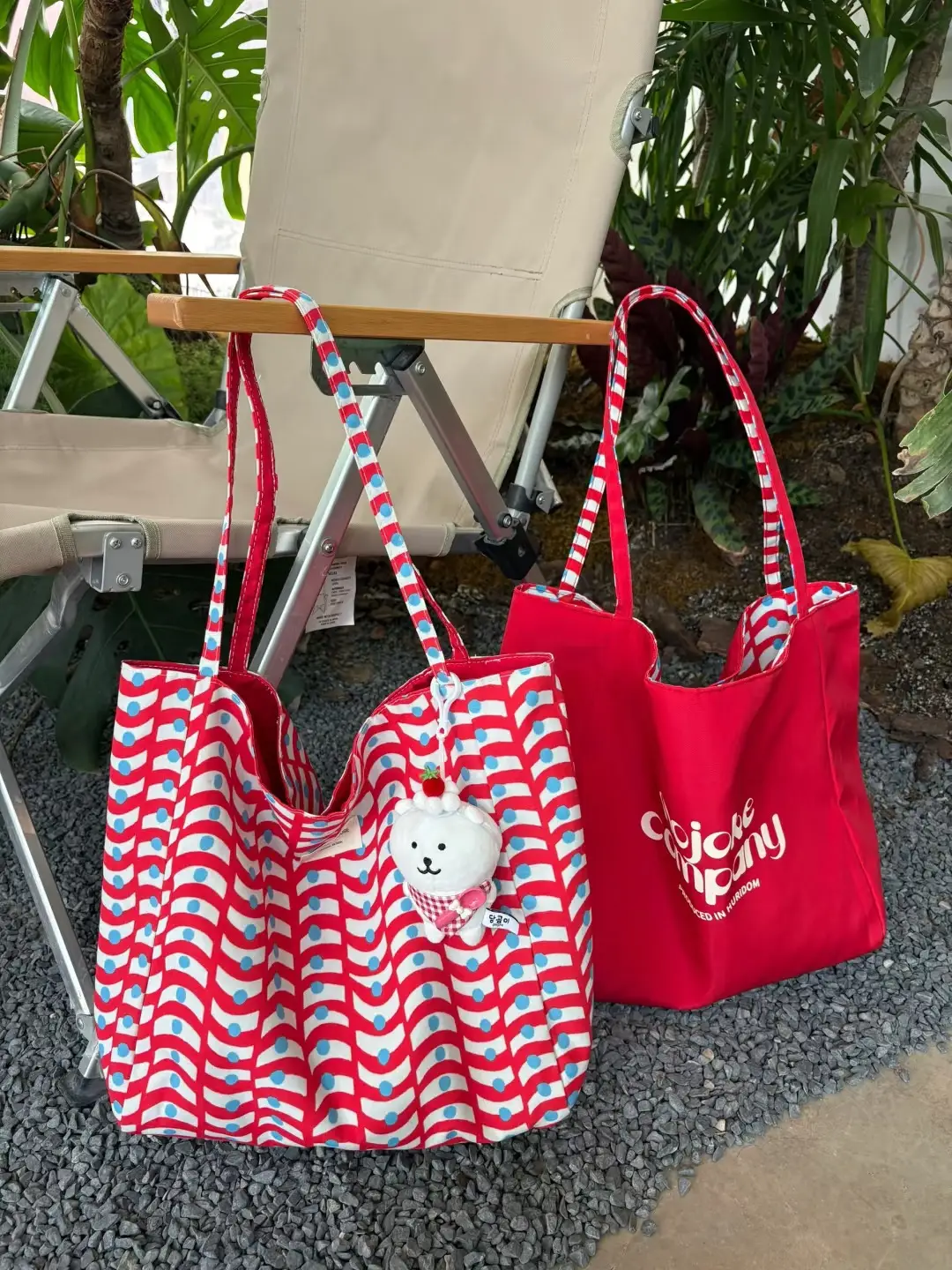 Korean Style Red White Striped Shoulder Tote Bag for Women — feature 11