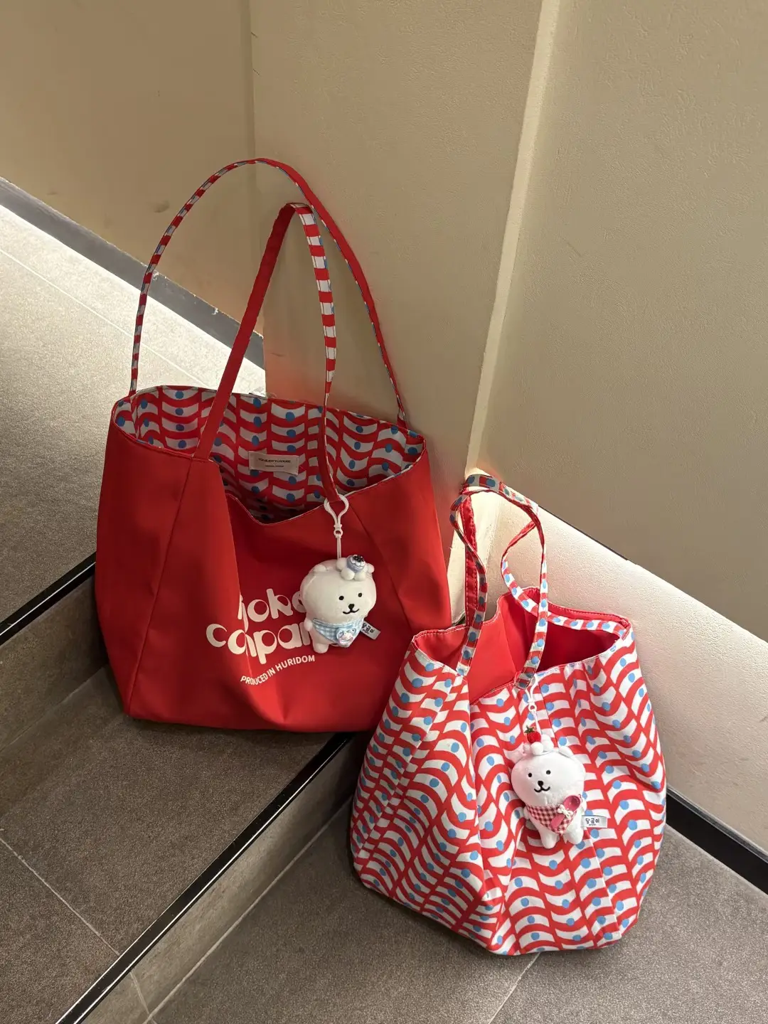 Korean Style Red White Striped Shoulder Tote Bag for Women — feature 17