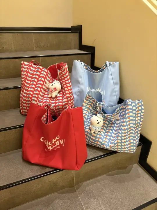 Korean Style Red White Striped Shoulder Tote Bag for Women — feature 7