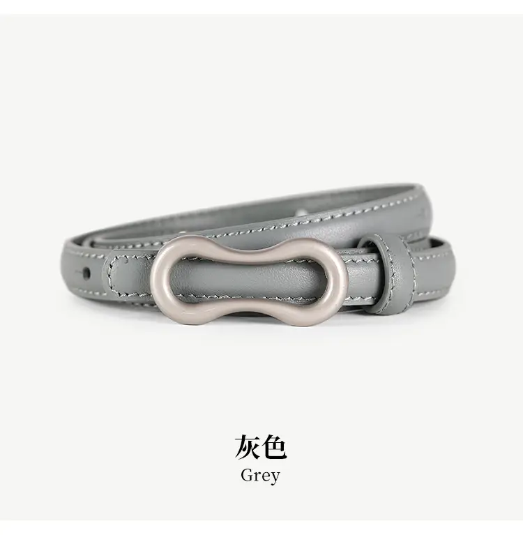 Women's Grey Figure-Eight Buckle Slim Waist Belt — feature 19