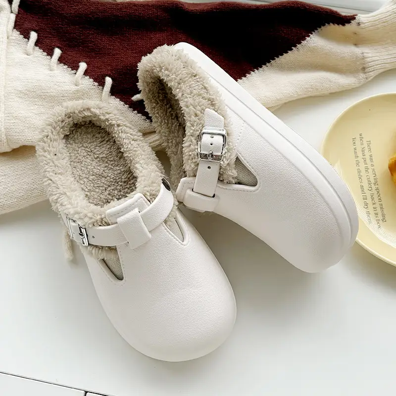 2025 Cross-Border Fashion Autumn and Winter Thick-Soled Plush Buckle Warm Cotton Slippers Waterproof Foreign Trade New Birkenstock Women's Shoes