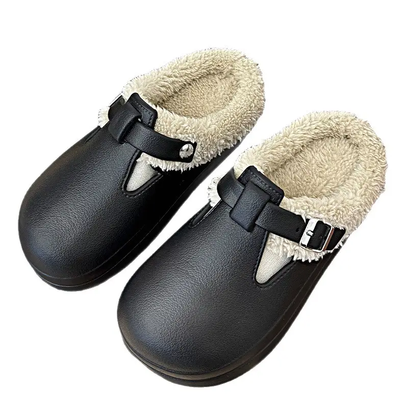 2025 Cross-Border Fashion Autumn and Winter Thick-Soled Plush Buckle Warm Cotton Slippers Waterproof Foreign Trade New Birkenstock Women's Shoes