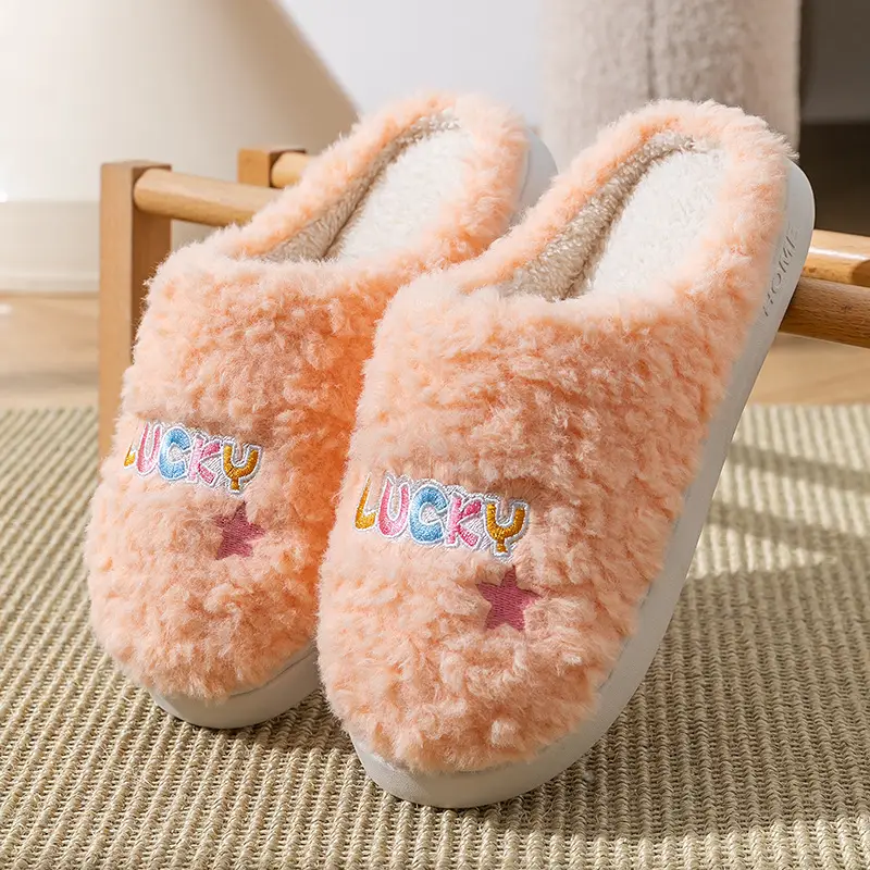 Winter Wool Slippers Orange Star Embroidered - Image 2