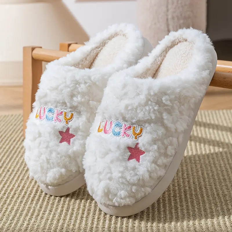 Winter Wool Slippers Orange Star Embroidered - Image 3