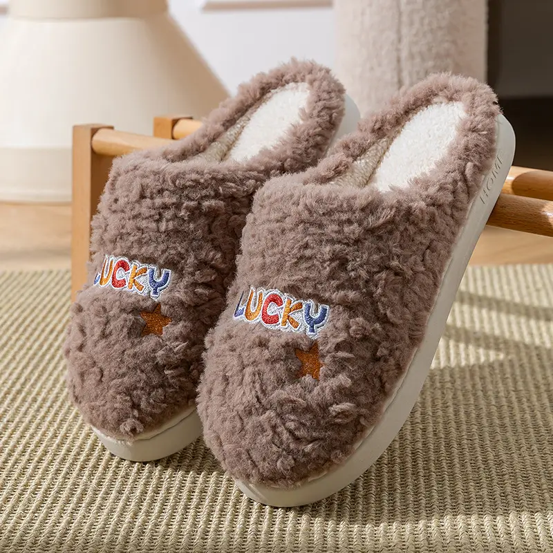 Winter Wool Slippers Orange Star Embroidered - Image 4