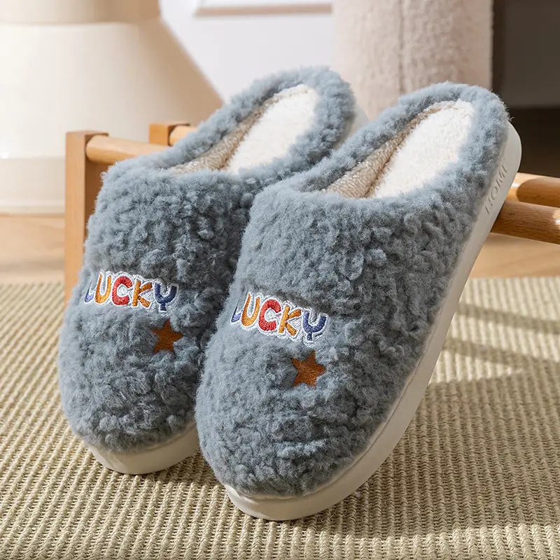 Winter Wool Slippers Orange Star Embroidered - Image 5